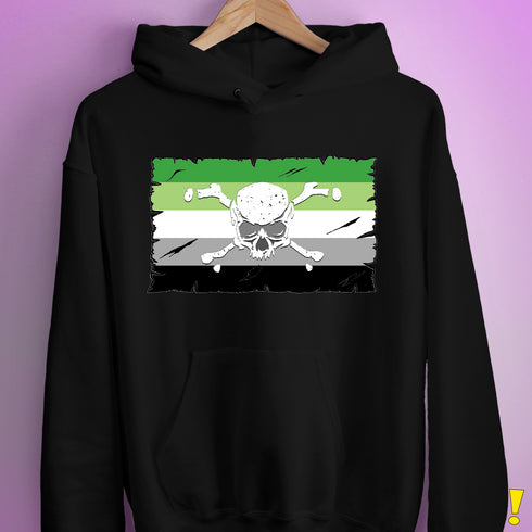 Aromantic Pride Pirate Flag Hoodie - Black